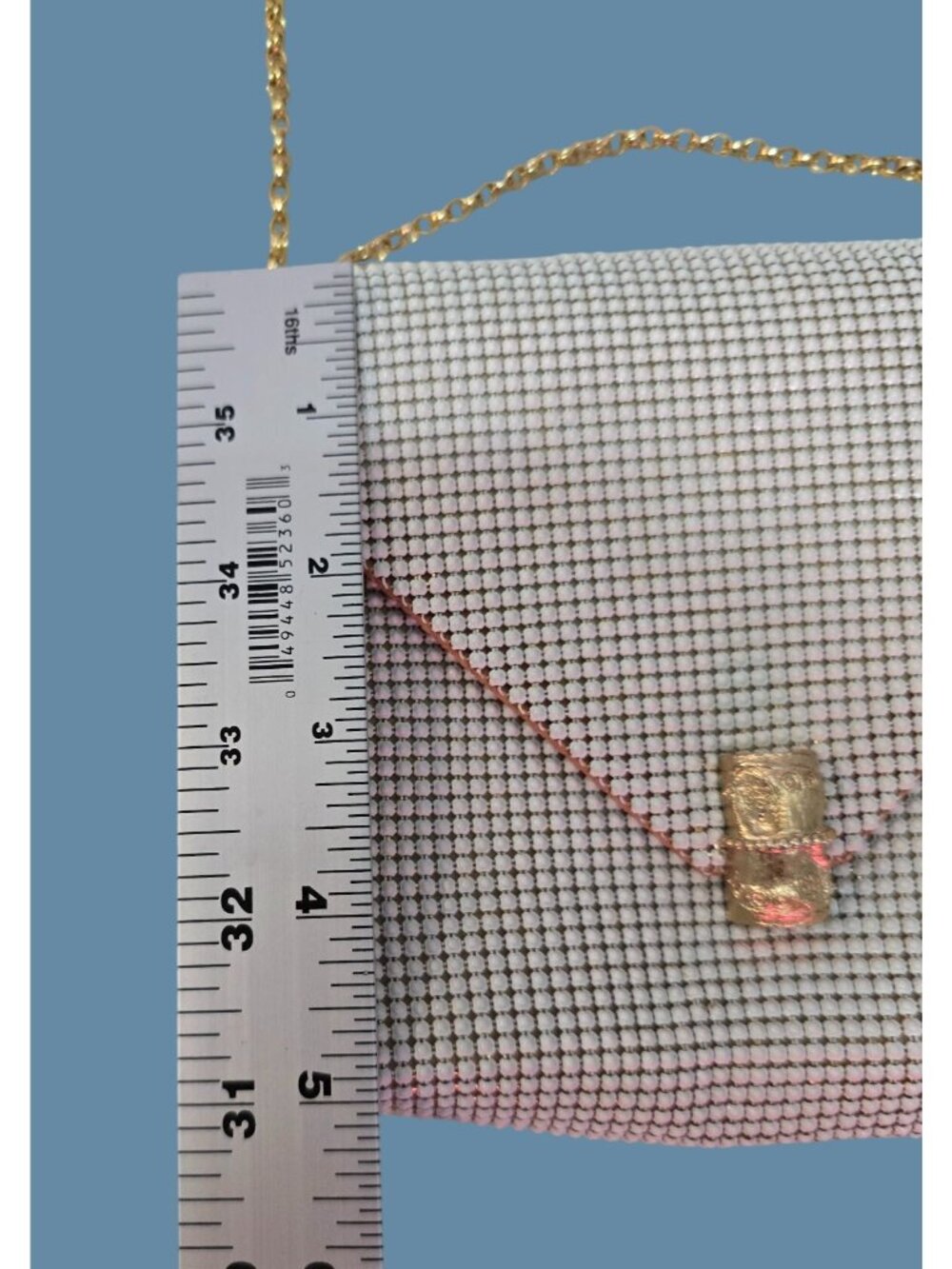Whiting & Davis White Mesh Evening Bag Gold-Tone Chain Strap Unique Closure - Picture 8 of 11